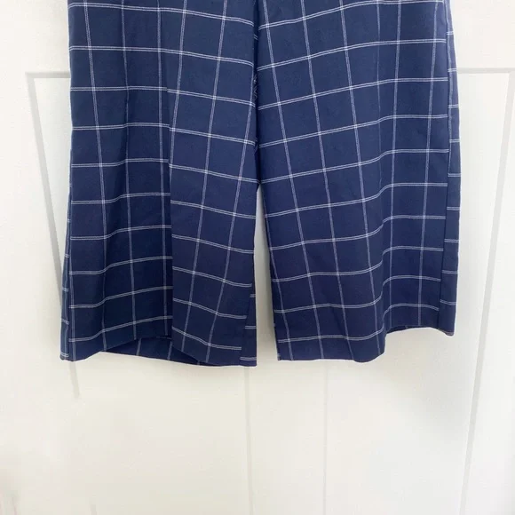 Old Navy Windowpane Plaid Wide Leg Crop Pants Navy/White Career Office Sz 4 - Picture 4 of 8